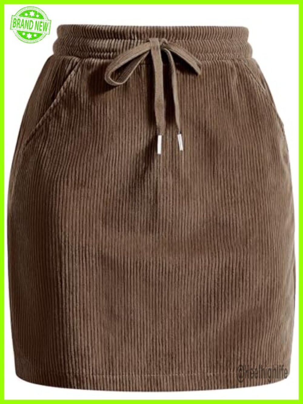 Corduroy Mini Skirt High Waisted Drawstring Pencil Skort with Pockets